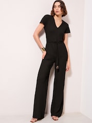 Friends Like These Black Petite Short Sleeve Jersey Textured Jumpsuit - Image 2 of 4