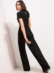 Friends Like These Black Petite Short Sleeve Jersey Textured Jumpsuit - Image 4 of 4