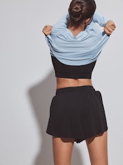 Negru - Pantaloni scurți pentru alergat cu strat de jerseu activ sport cu buzunare - Imaginea 2 din 5