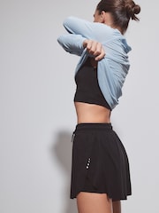 Negru - Pantaloni scurți pentru alergat cu strat de jerseu activ sport cu buzunare - Imaginea 4 din 5