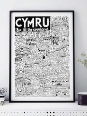 Sketchbook Design Multi Cymru Landmarks Illustration Framed Wall Art Print - Image 1 of 4