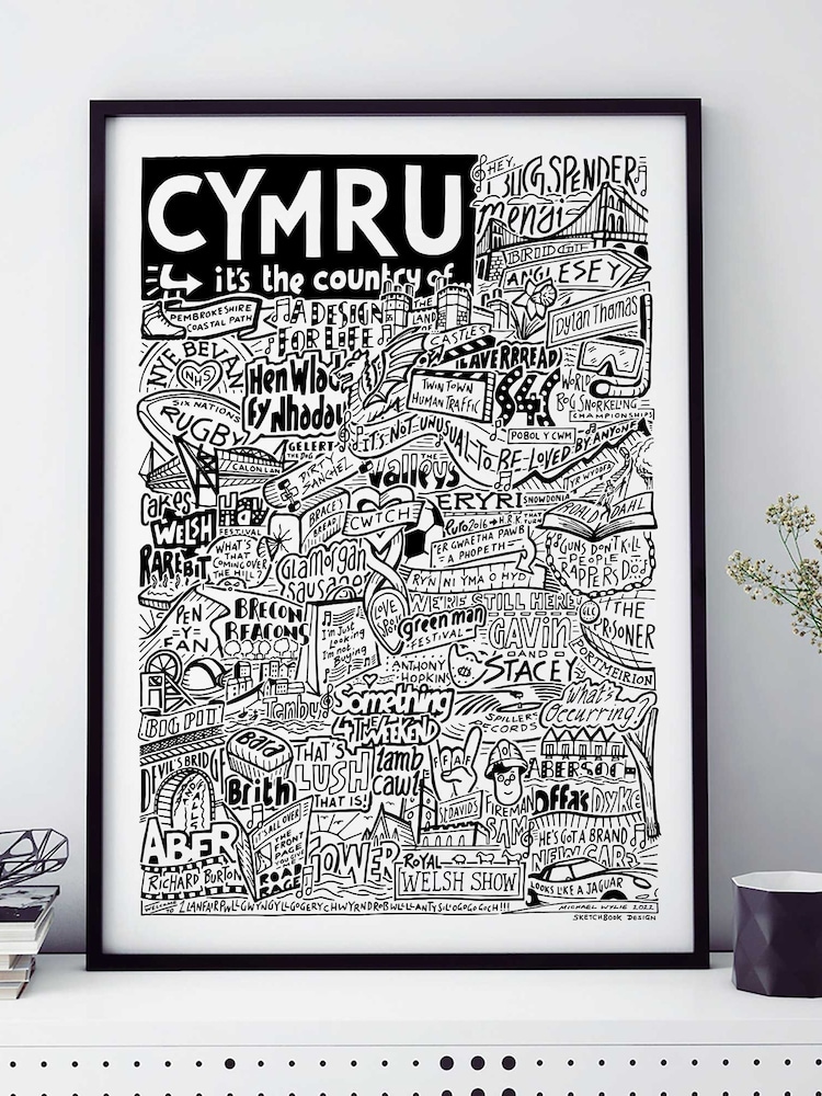Sketchbook Design Multi Cymru Landmarks Illustration Framed Wall Art Print - Image 1 of 4