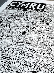 Sketchbook Design Multi Cymru Landmarks Illustration Framed Wall Art Print - Image 2 of 4