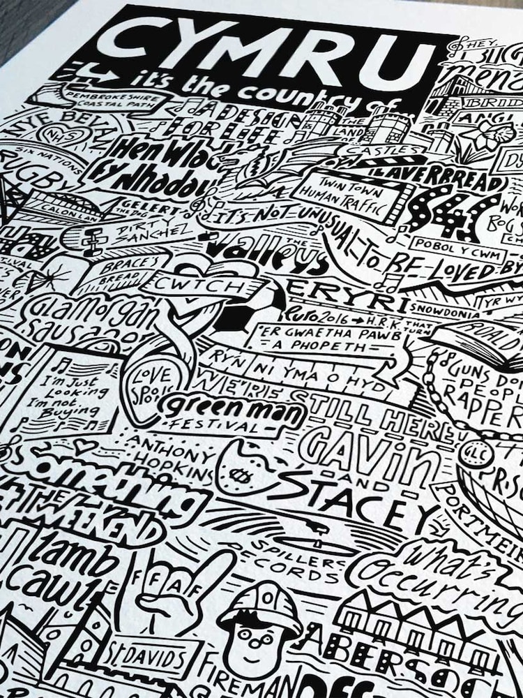 Sketchbook Design Multi Cymru Landmarks Illustration Framed Wall Art Print - Image 2 of 4