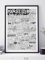 Sketchbook Design Multi Manchester Landmarks Illustration Framed Wall Art Print - Image 1 of 4