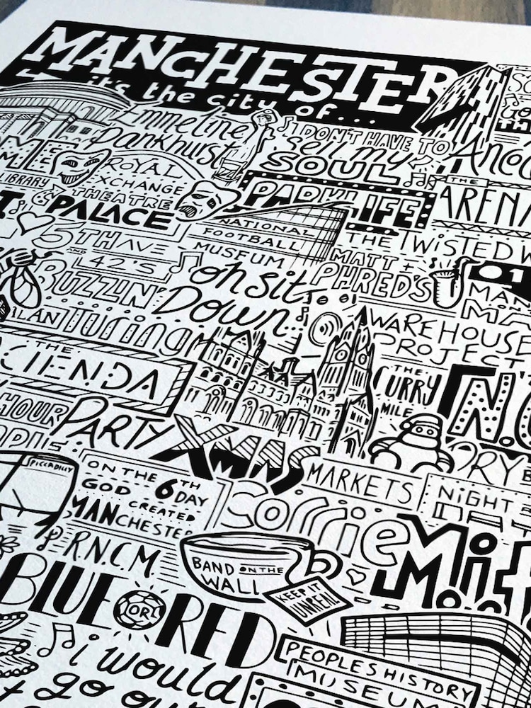 Sketchbook Design Multi Manchester Landmarks Illustration Framed Wall Art Print - Image 2 of 4