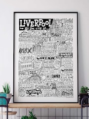 Sketchbook Design Multi Liverpool Landmarks Illustration Framed Wall Art Print - Image 1 of 4
