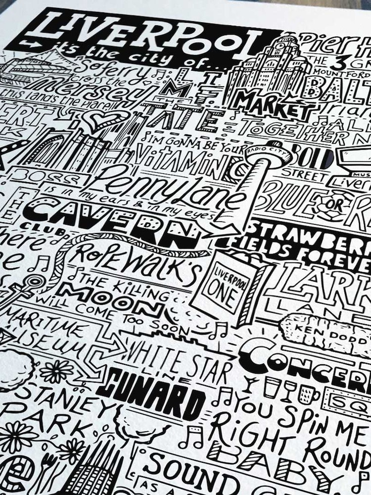 Sketchbook Design Multi Liverpool Landmarks Illustration Framed Wall Art Print - Image 2 of 4