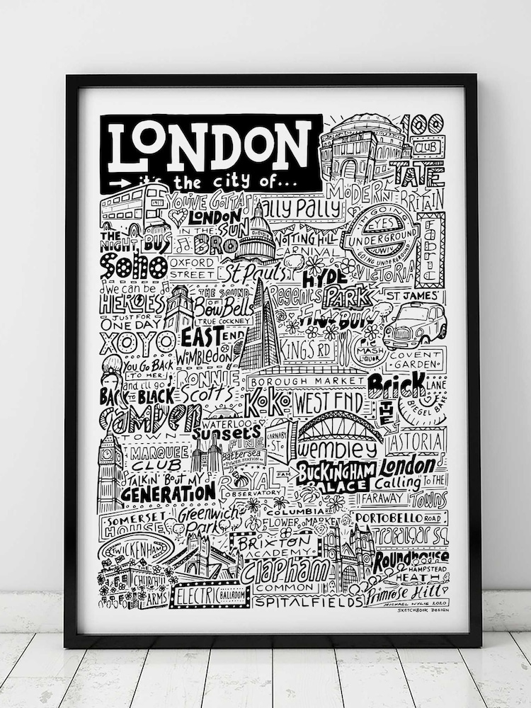 Sketchbook Design Multi London Landmarks Illustration Framed Wall Art Print - Image 1 of 4