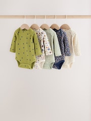 Green Floral Long Sleeve Baby Bodysuits 5 Pack - Image 1 of 11