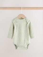 Green Floral Long Sleeve Baby Bodysuits 5 Pack - Image 4 of 11