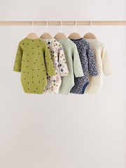 Green Floral Long Sleeve Baby Bodysuits 5 Pack - Image 8 of 11