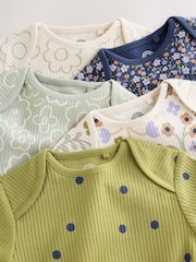 Green Floral Long Sleeve Baby Bodysuits 5 Pack - Image 9 of 11