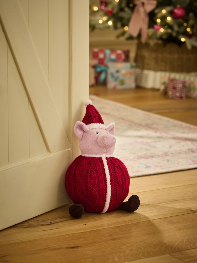 Red Christmas Pig In Blanket Doorstop - Image 1 of 2 Red Christmas Pig In Blanket Doorstop - Image 1 of 2