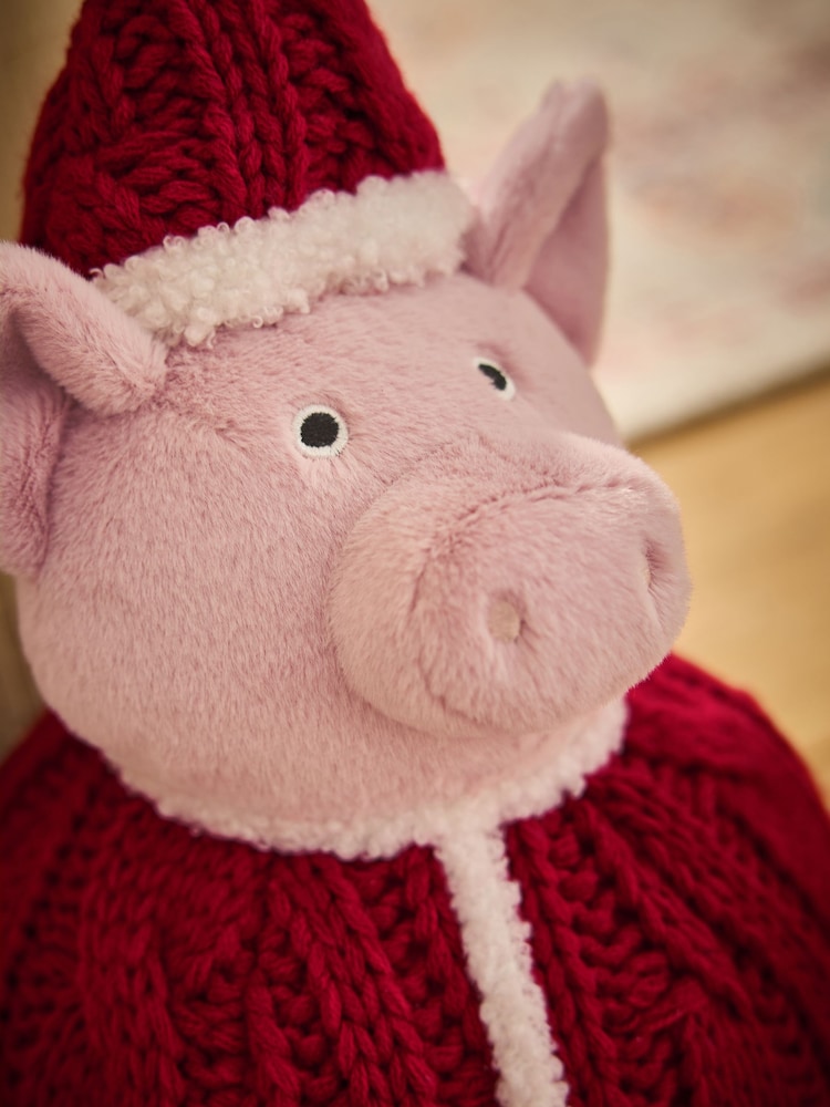 Red Christmas Pig In Blanket Doorstop - Image 2 of 2 Red Christmas Pig In Blanket Doorstop - Image 2 of 2