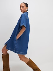 River Island Blue Button Through Denim Mini Dress - Image 3 of 4