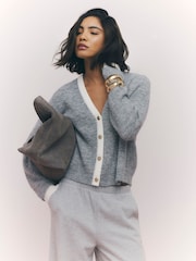 River Island Grey Longline V-Neck Tipped Cardigan - Image 1 of 4