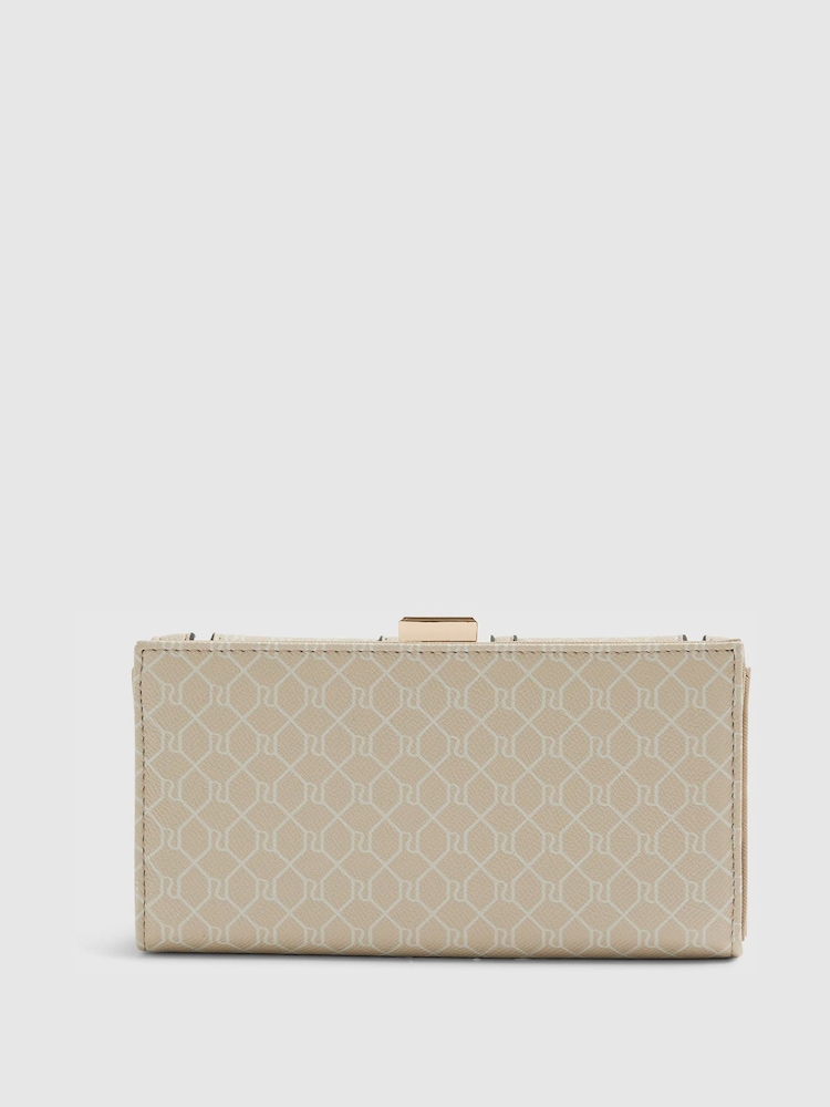 River Island Cream Patent Panelled Monogram Cliptop Purse - Image 2 of 5
