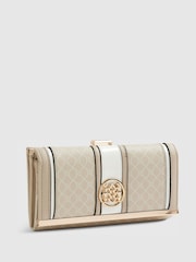 River Island Cream Patent Panelled Monogram Cliptop Purse - Image 3 of 5