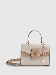 River Island Brown Monogram Panelled Mini Tote Bag - Image 1 of 6
