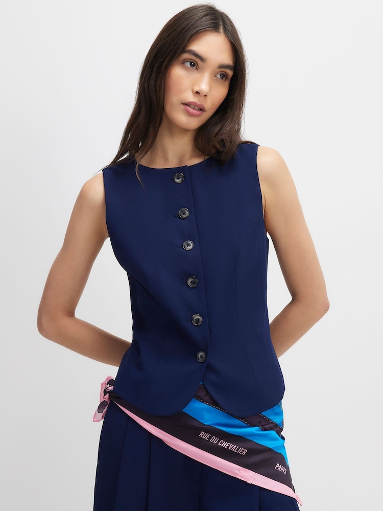 River Island Blue Sleeveless High Neck Waistcoat - Image 1 of 4