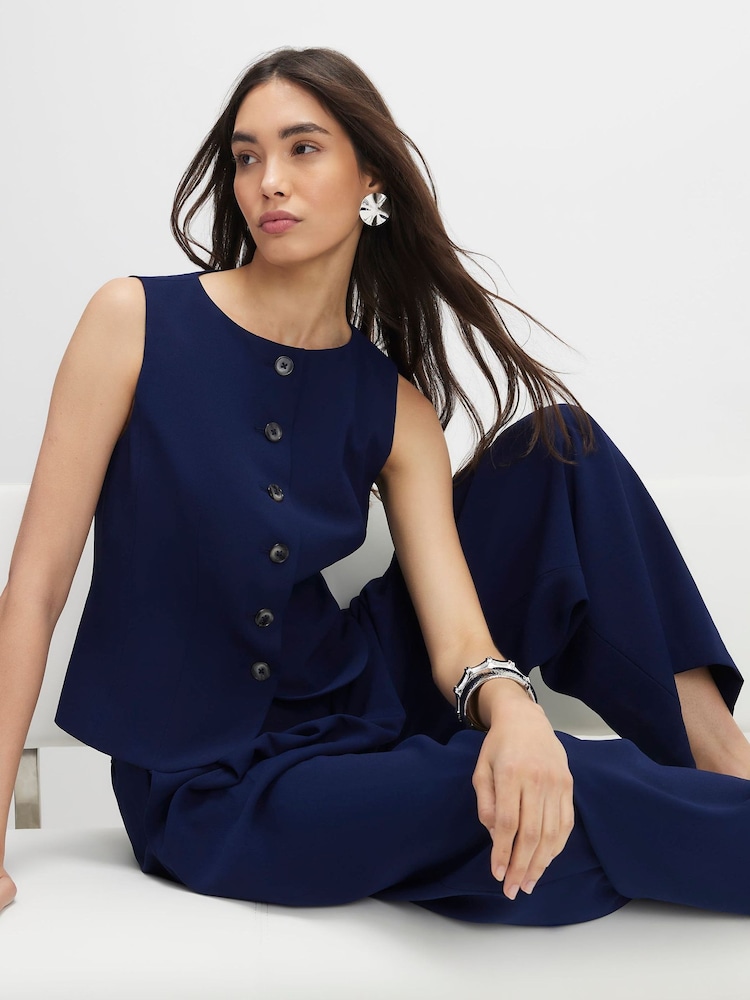 River Island Blue Sleeveless High Neck Waistcoat - Image 2 of 4