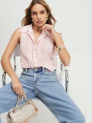 River Island Pink Sleeveless Scallop Detail Blouse - Image 1 of 4