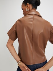 River Island Brown Faux Leather Short Sleeve Shirt - Image 2 of 4