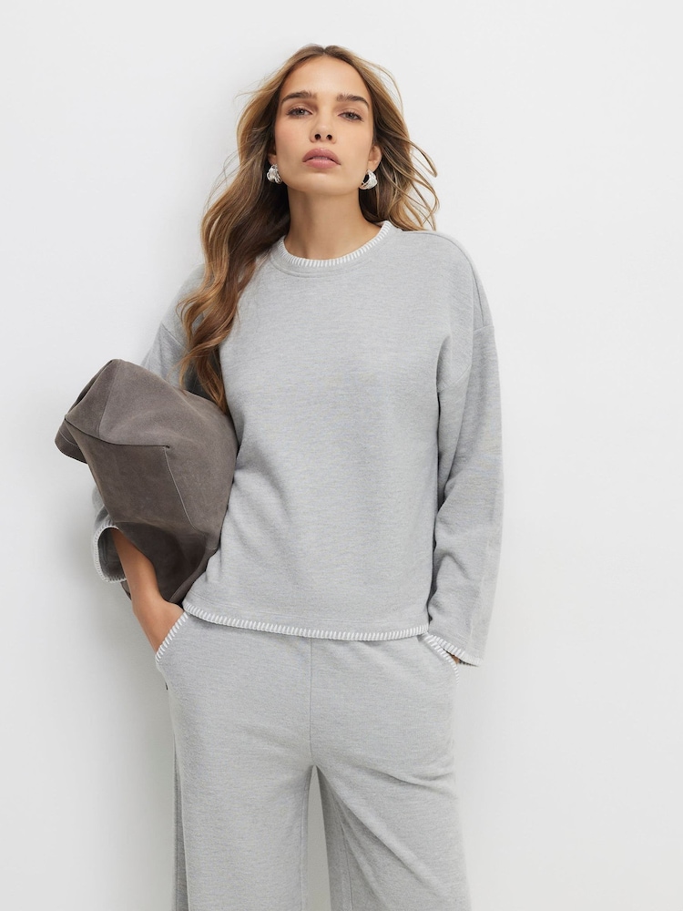 River Island Grey Long Sleeve Whipstitch Cosy Sweatshirt - Image 1 of 4