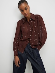 River Island Cream Long Sleeve Scallop Hem Polka Dot Shirt - Image 1 of 4