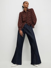 River Island Cream Long Sleeve Scallop Hem Polka Dot Shirt - Image 2 of 4