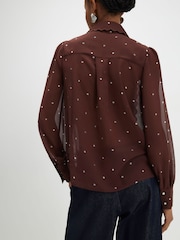 River Island Cream Long Sleeve Scallop Hem Polka Dot Shirt - Image 4 of 4