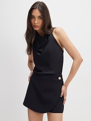 River Island Black Tailored Button Wrap Skort - Image 1 of 4