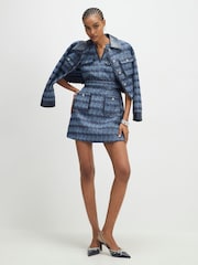 River Island Blue Faux Leather Scallop Trim Boucle Mini Dress - Image 2 of 4