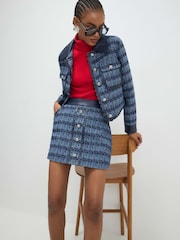 River Island Blue Boucle Faux Leather Scallop Trim Mini Skirt - Image 3 of 4