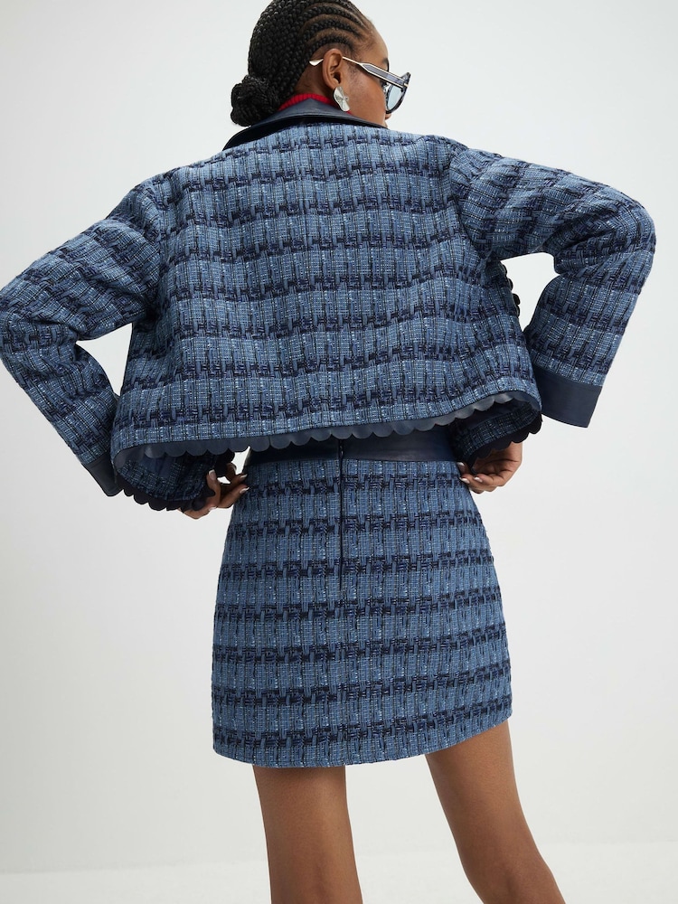 River Island Blue Boucle Faux Leather Scallop Trim Mini Skirt - Image 4 of 4