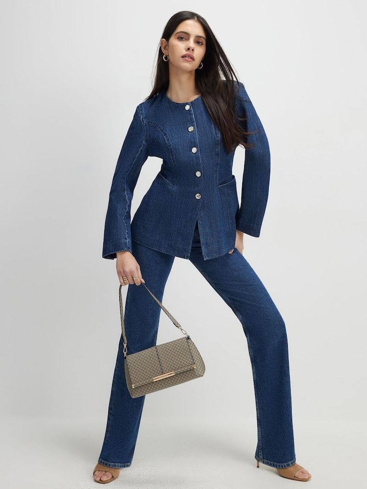 River Island Blue High Rise Pocket Front Flared Jeans - Image 1 of 2