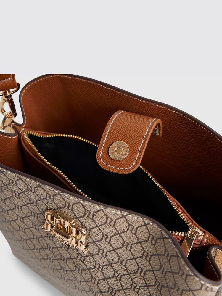 River Island Monogram Lock Front Bucket Bag and Purse Bundle - תמונה 3 מתוך 3