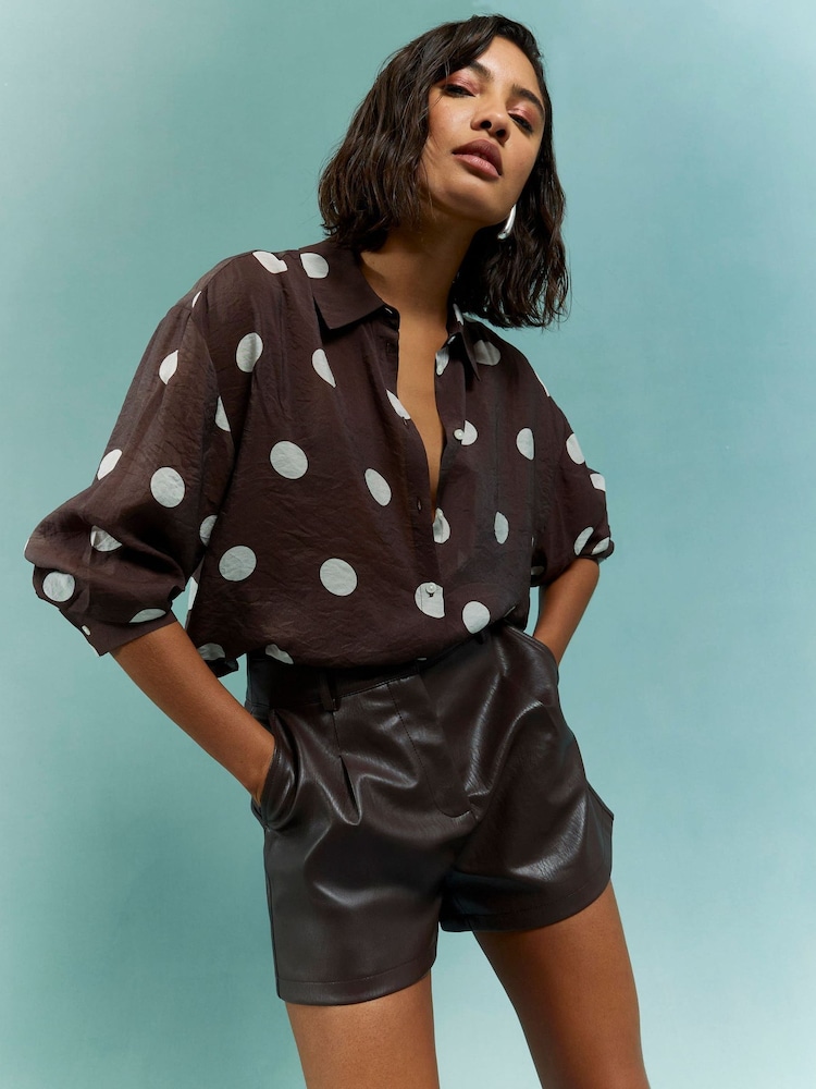 River Island Brown Long Sleeve Polka Dot Shirt - Image 2 of 4