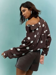 River Island Brown Long Sleeve Polka Dot Shirt - Image 3 of 4