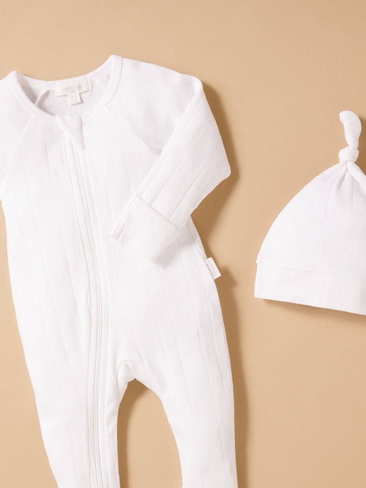 Purebaby White Pointelle Sleepsuit & Hat - Image 1 of 1