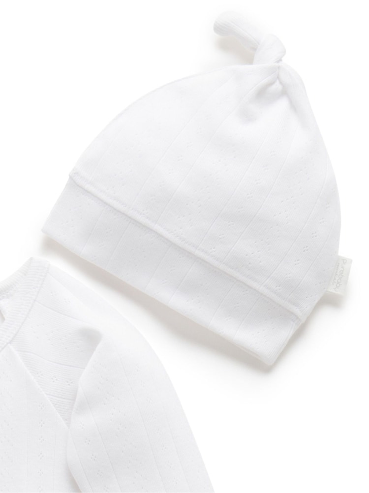 Purebaby White Pointelle Sleepsuit & Hat - Image 2 of 5