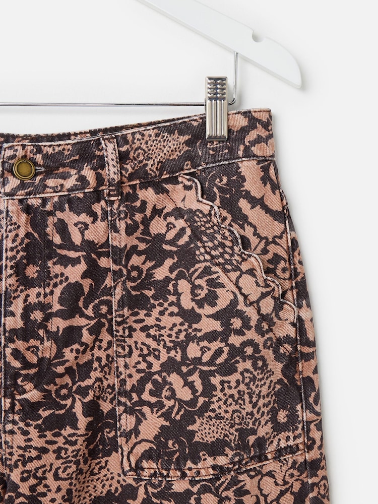 Oliver Bonas Brown Floral Print Cropped Wide Leg Jeans - Image 7 of 7