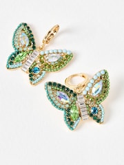 Oliver Bonas Green Brook Butterfly Stone & Beaded Hoop Earrings - Image 3 of 5