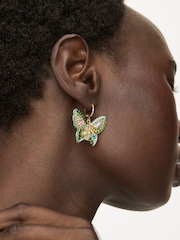 Oliver Bonas Green Brook Butterfly Stone & Beaded Hoop Earrings - Image 5 of 5