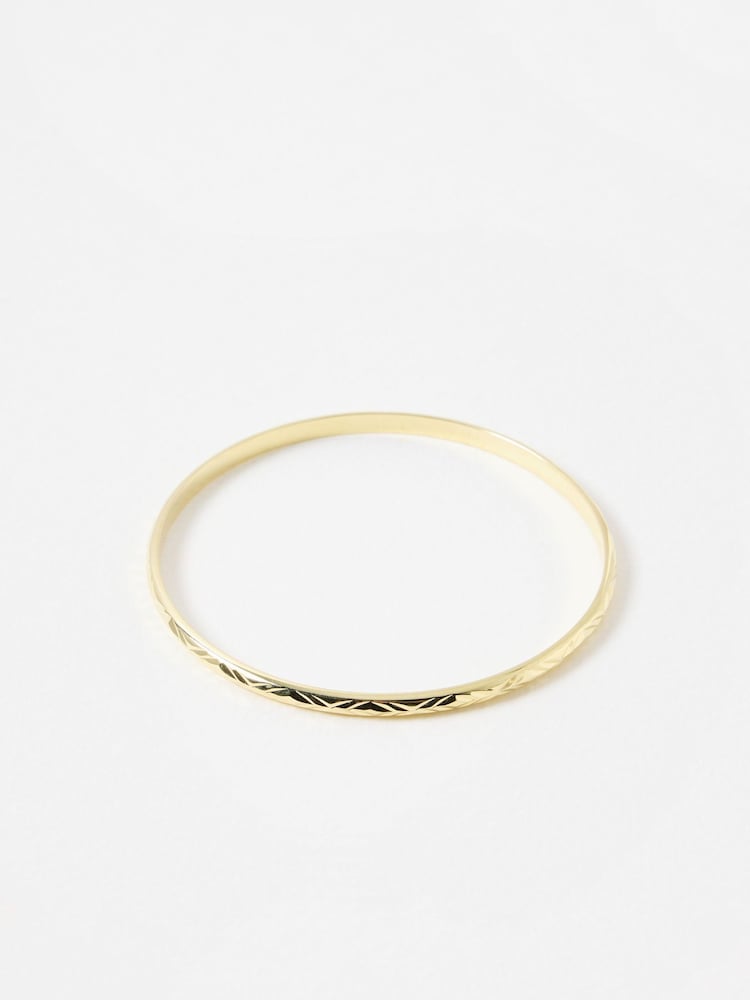Oliver Bonas Gold Plated Anita Engraved Textured Bangle - Image 1 of 3