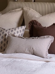 Ellenvale Interiors Brown Hallie Stripe Ruffle Cushion Cover Bolster 45 X 45cm - Image 1 of 3