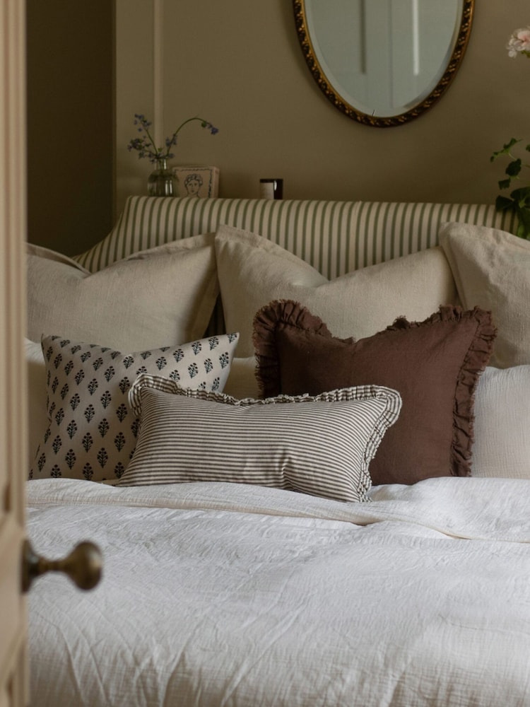 Ellenvale Interiors Brown Hallie Stripe Ruffle Cushion Cover Bolster 45 X 45cm - Image 3 of 3 Ellenvale Interiors Brown Hallie Stripe Ruffle Cushion Cover Bolster 45 X 45cm - Image 3 of 3