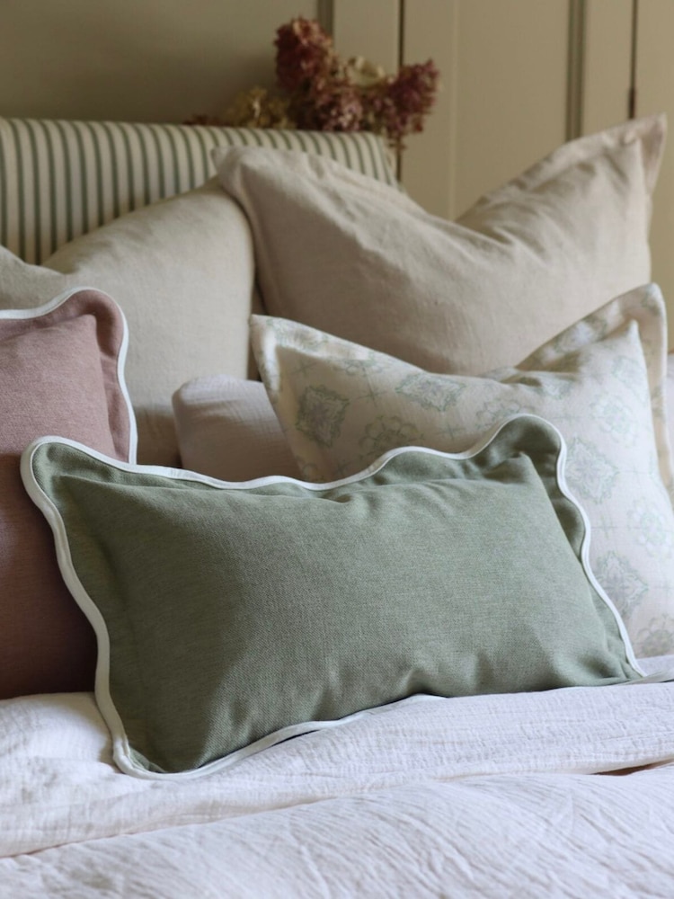 Ellenvale Interiors Sage Chloe Scalloped Edge Cushion 50 x 30cm Cover - Image 1 of 3