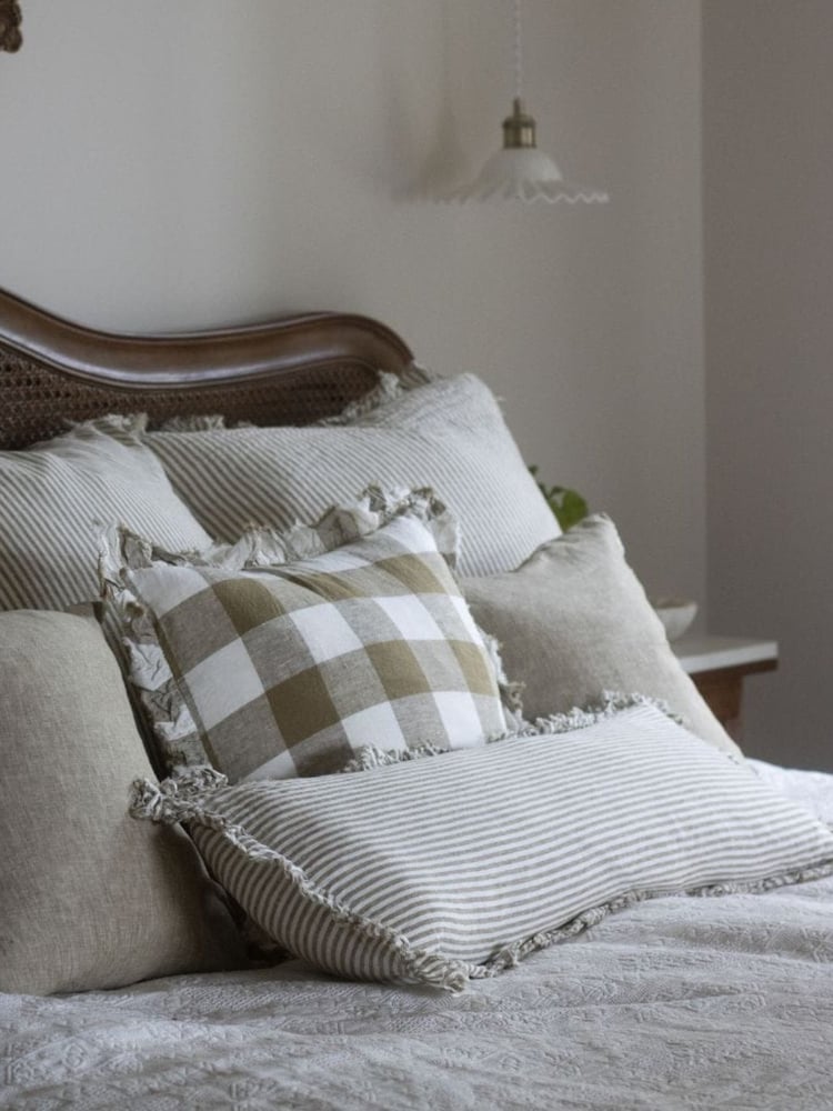 Ellenvale Interiors Olive Hallie Stripe Ruffle Bolster Cushion Cover - Image 2 of 3